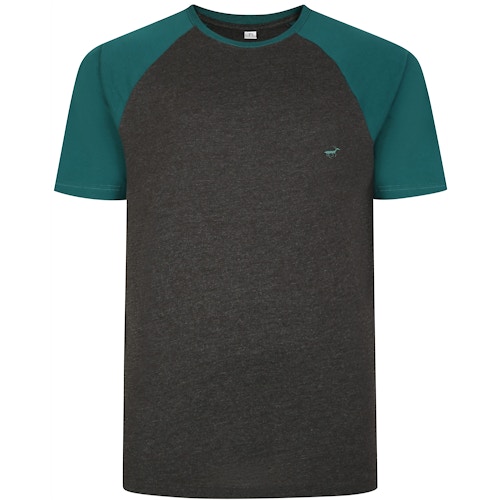 Bigdude Kontrast Raglan T-Shirt Grau/Grün Tall Fit 
